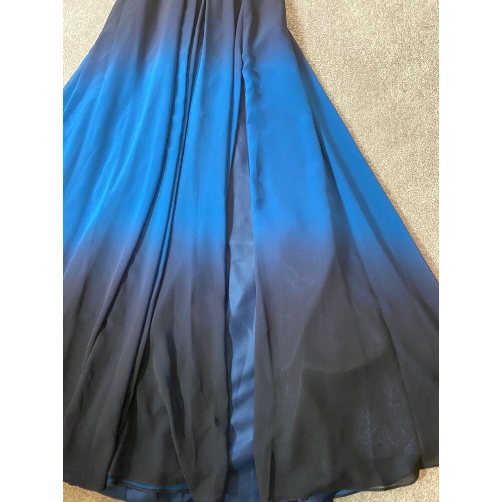 Betsy & Adam Formal Maxi Dress Ombre Blue & Black Chiffon Lace up Open Back Sz 6 - Picture 5 of 15